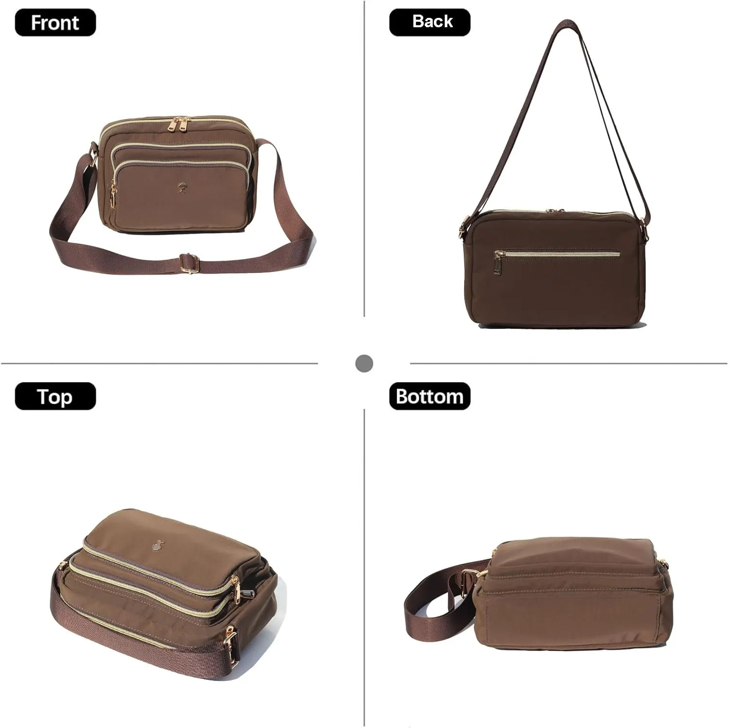 ESVAN Triple Zip Crossbody Bags for Women Fashion Ladies Purse Multi-Pocket Handbags Messenger Shoulder Bag