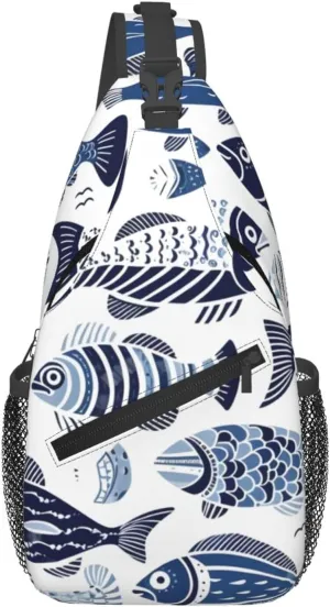 Ethnic Sea Fish Sling Bag Crossbody Bag for Men Women, Daypack Chest Backpack Shoulder Bag for Travle Hiking