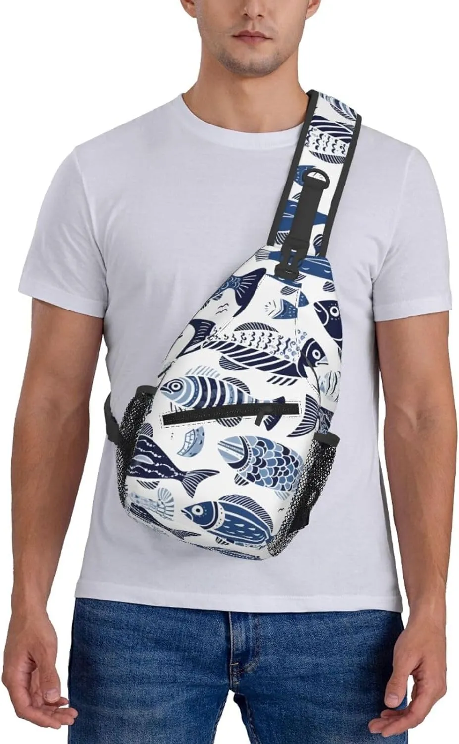 Ethnic Sea Fish Sling Bag Crossbody Bag for Men Women, Daypack Chest Backpack Shoulder Bag for Travle Hiking