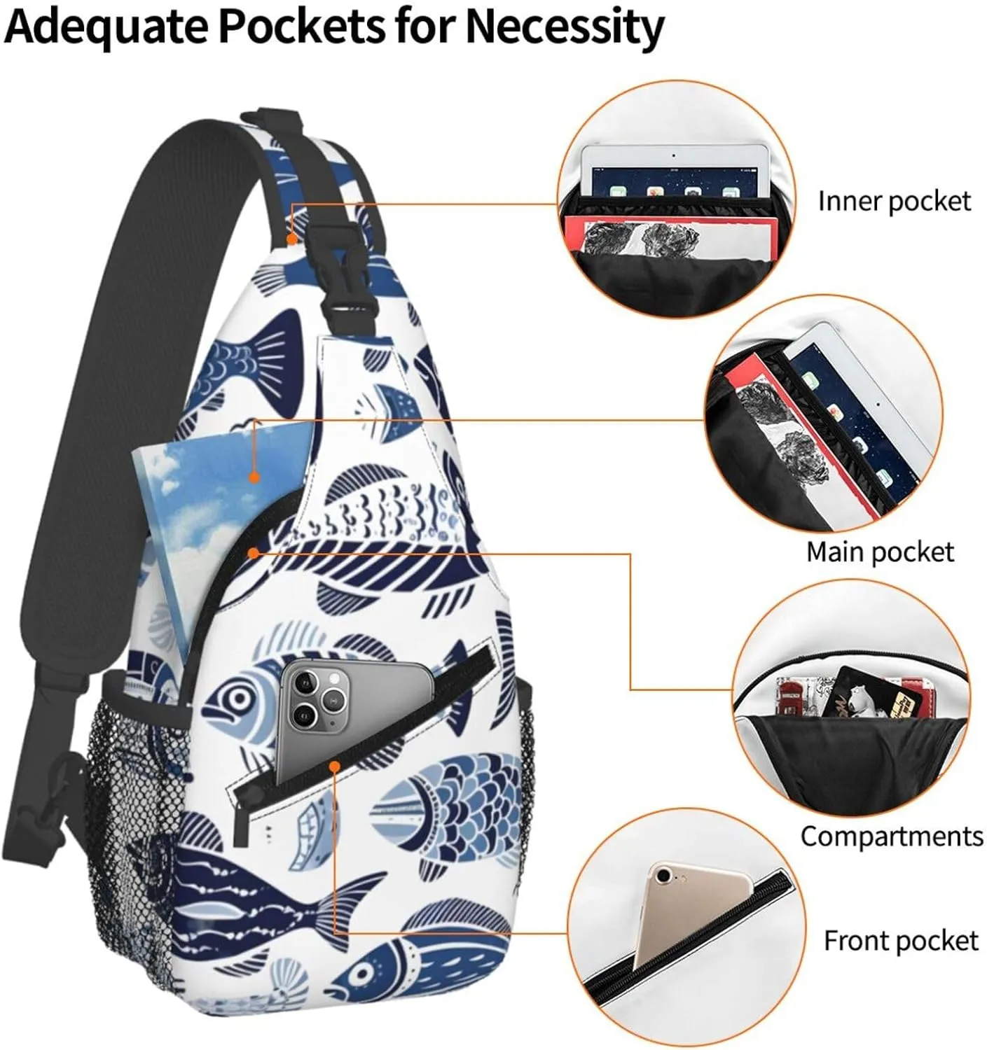 Ethnic Sea Fish Sling Bag Crossbody Bag for Men Women, Daypack Chest Backpack Shoulder Bag for Travle Hiking