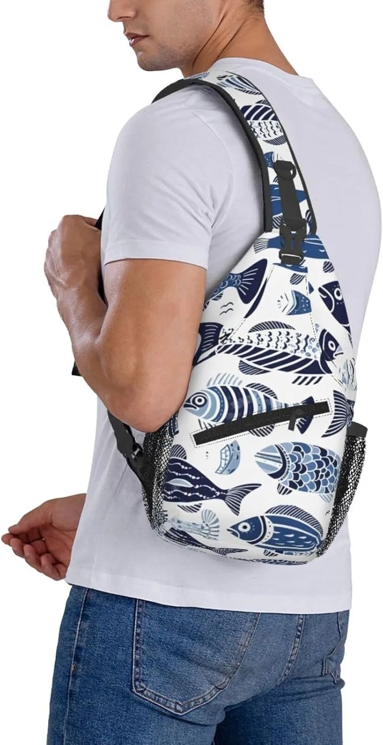 Ethnic Sea Fish Sling Bag Crossbody Bag for Men Women, Daypack Chest Backpack Shoulder Bag for Travle Hiking