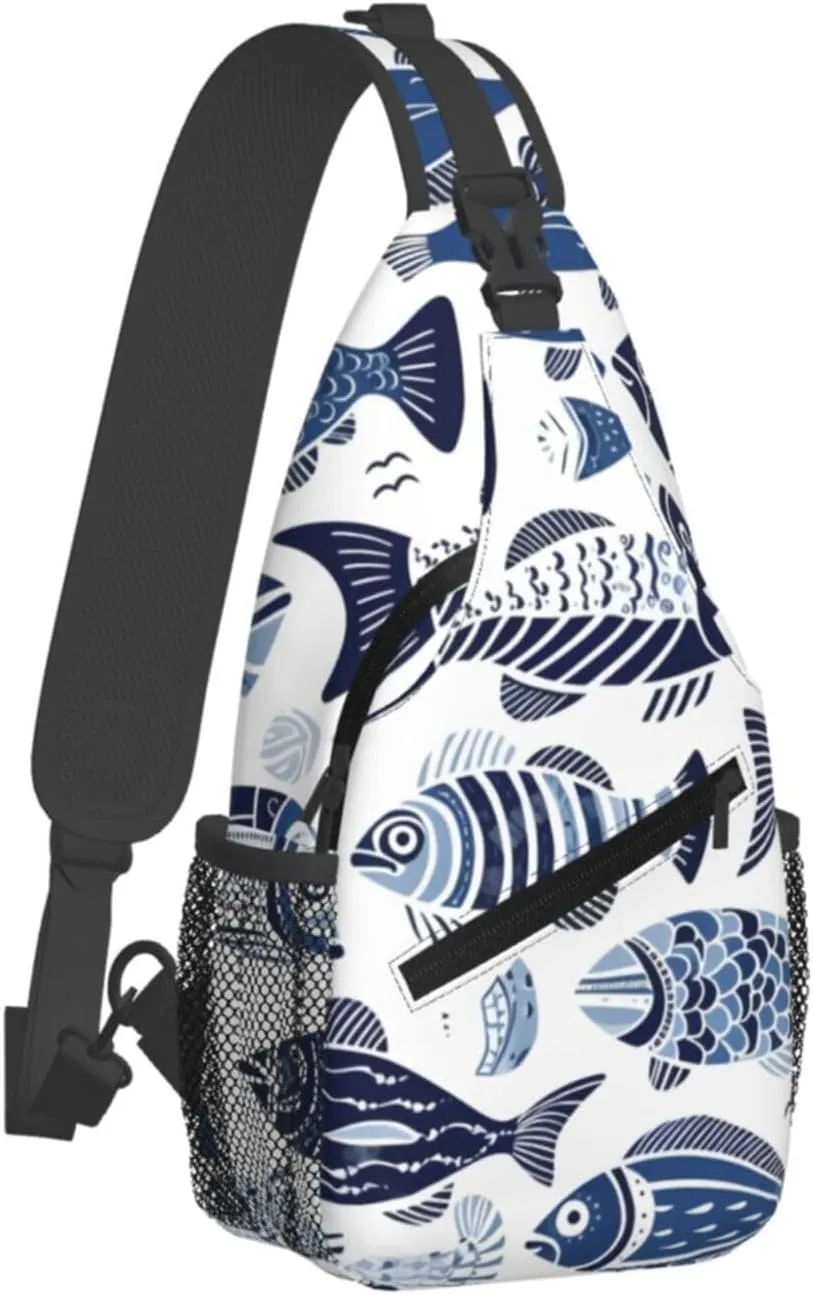 Ethnic Sea Fish Sling Bag Crossbody Bag for Men Women, Daypack Chest Backpack Shoulder Bag for Travle Hiking
