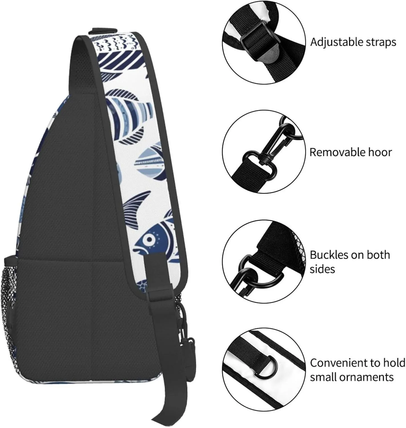 Ethnic Sea Fish Sling Bag Crossbody Bag for Men Women, Daypack Chest Backpack Shoulder Bag for Travle Hiking