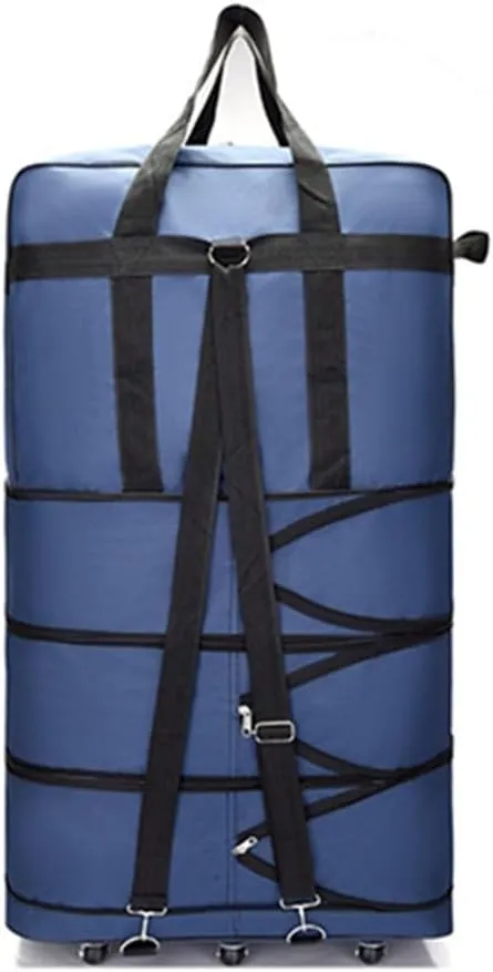 Expandable Extra Large Travel Oxford Duffel Bag with Wheels Waterproof Lightweight Traveling Foldable Suitcase (Blue, L - 6 wheels)