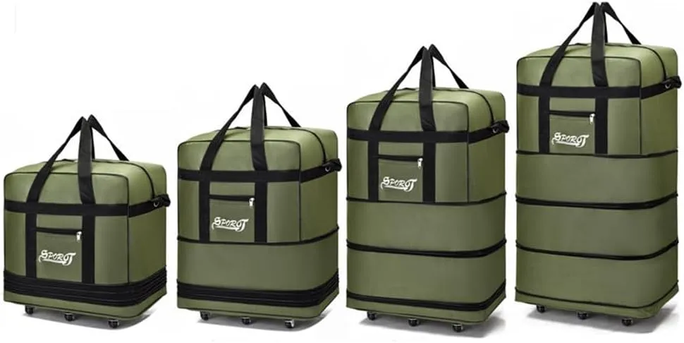Expandable Extra Large Travel Oxford Duffel Bag with Wheels Waterproof Lightweight Traveling Foldable Suitcase (Blue, L - 6 wheels)