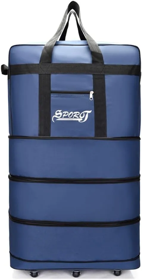 Expandable Extra Large Travel Oxford Duffel Bag with Wheels Waterproof Lightweight Traveling Foldable Suitcase (Blue, L - 6 wheels)