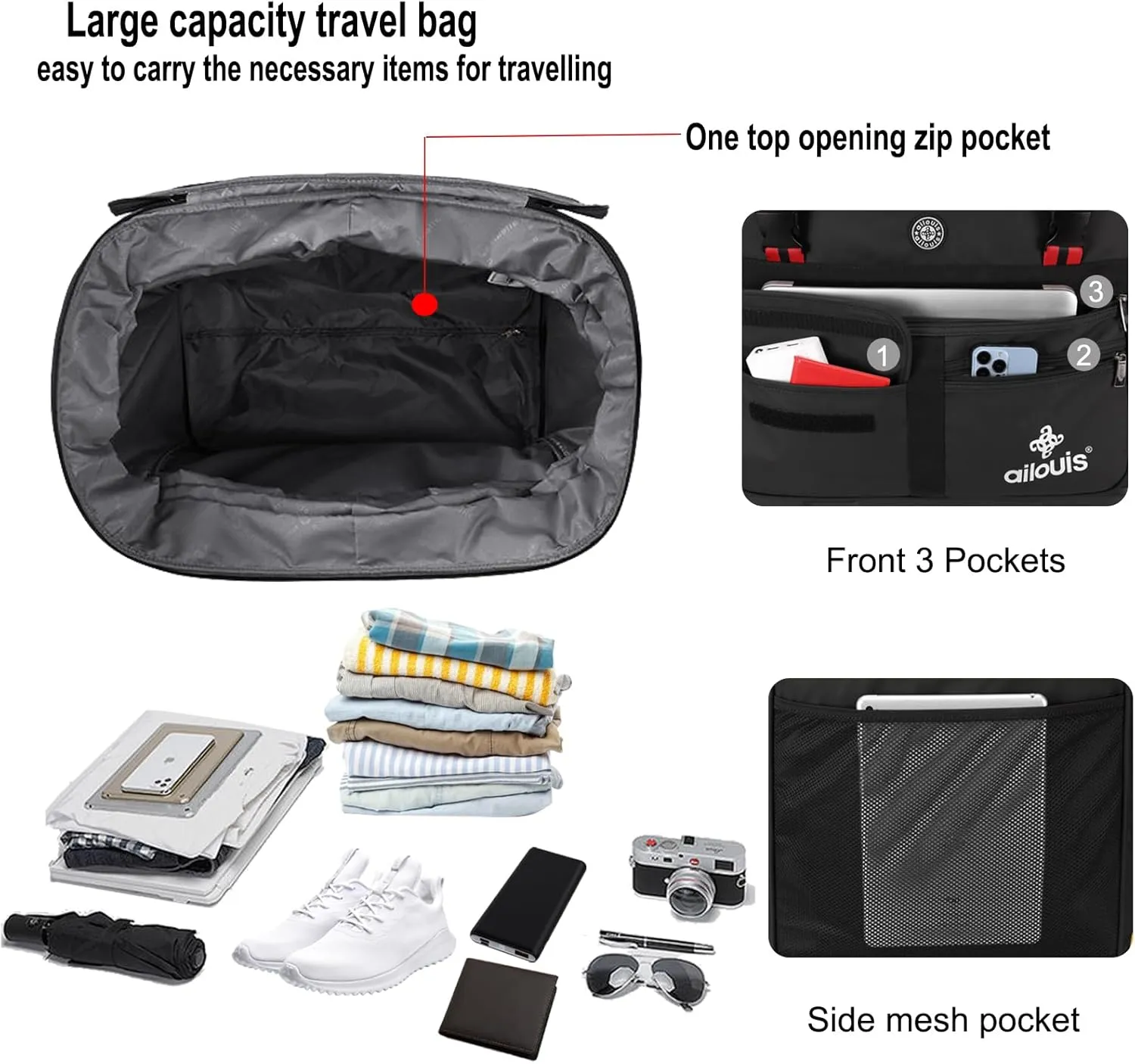 Expandable Foldable Luggage Bag with Telescoping Handle Collapsible Suitcase with Removable Wheels Rolling Travel Duffel Bag for Men Women