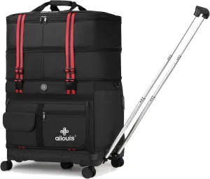 Expandable Foldable Luggage Bag with Telescoping Handle Collapsible Suitcase with Removable Wheels Rolling Travel Duffel Bag for Men Women