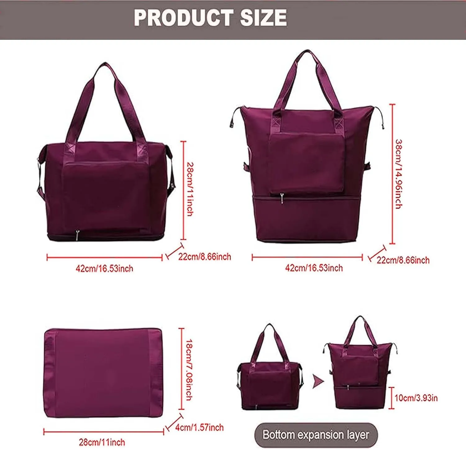 Expandable Travel Duffel Bag Collapsible Waterproof Large Capacity Travel Handbag Sports Gym Bag