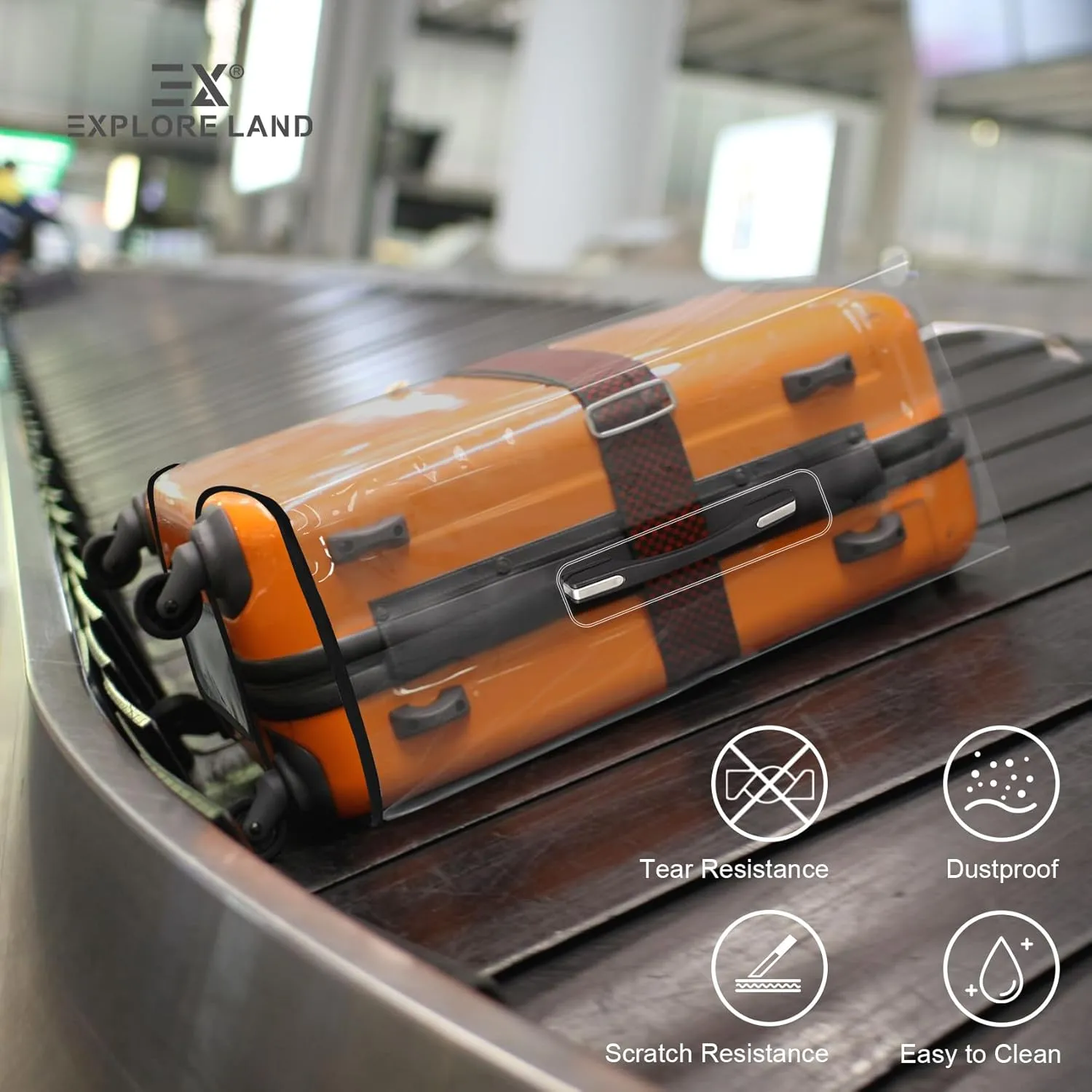 Explore Land Clear Luggage Cover Tough Protector Fits for 30-32 Inches Suitcase for Travel Airplane (PVC, XL)