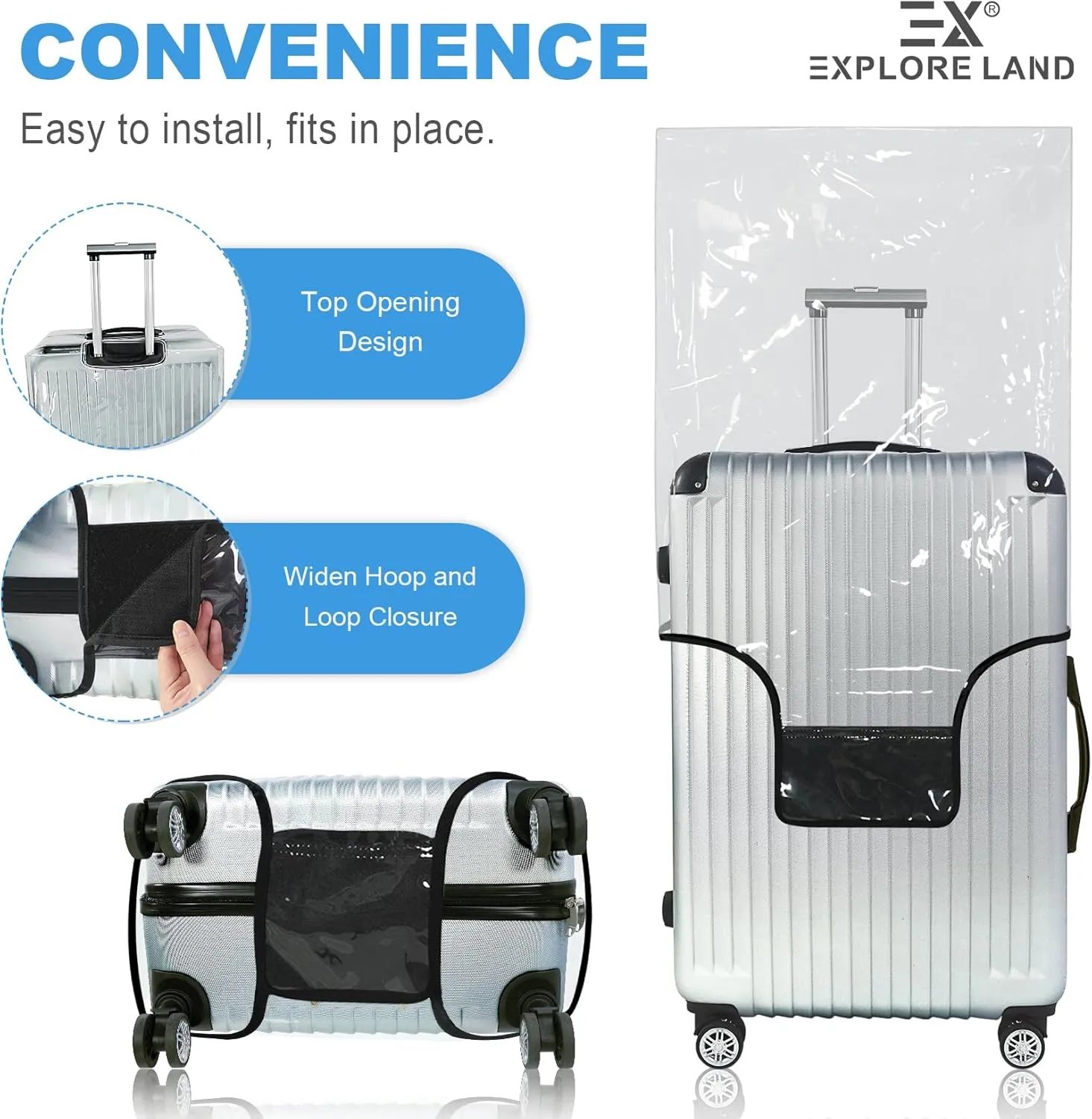 Explore Land Clear Luggage Cover Tough Protector Fits for 30-32 Inches Suitcase for Travel Airplane (PVC, XL)