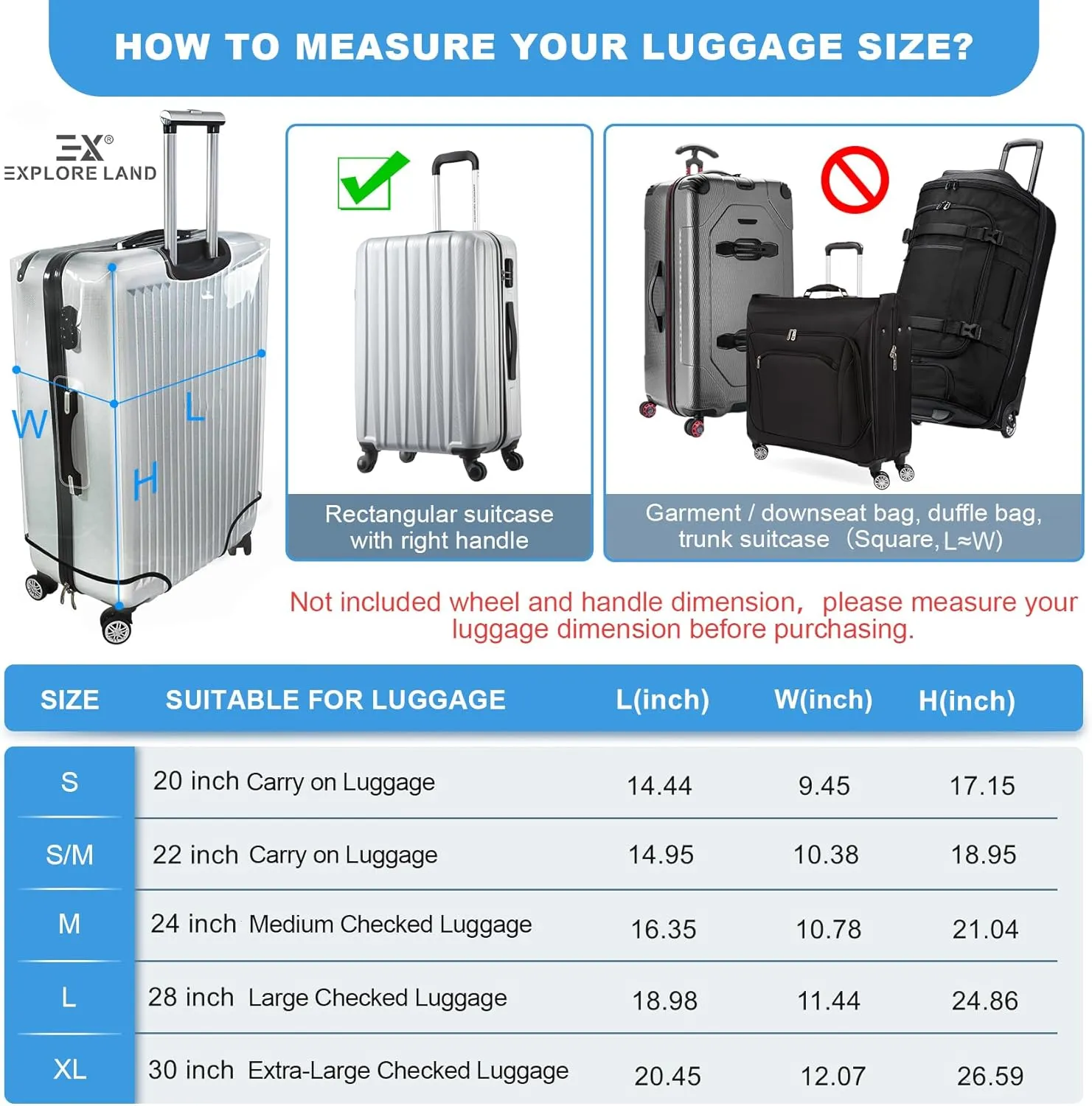 Explore Land Clear Luggage Cover Tough Protector Fits for 30 Inches Suitcase for Travel Airplane (PVC, XL)