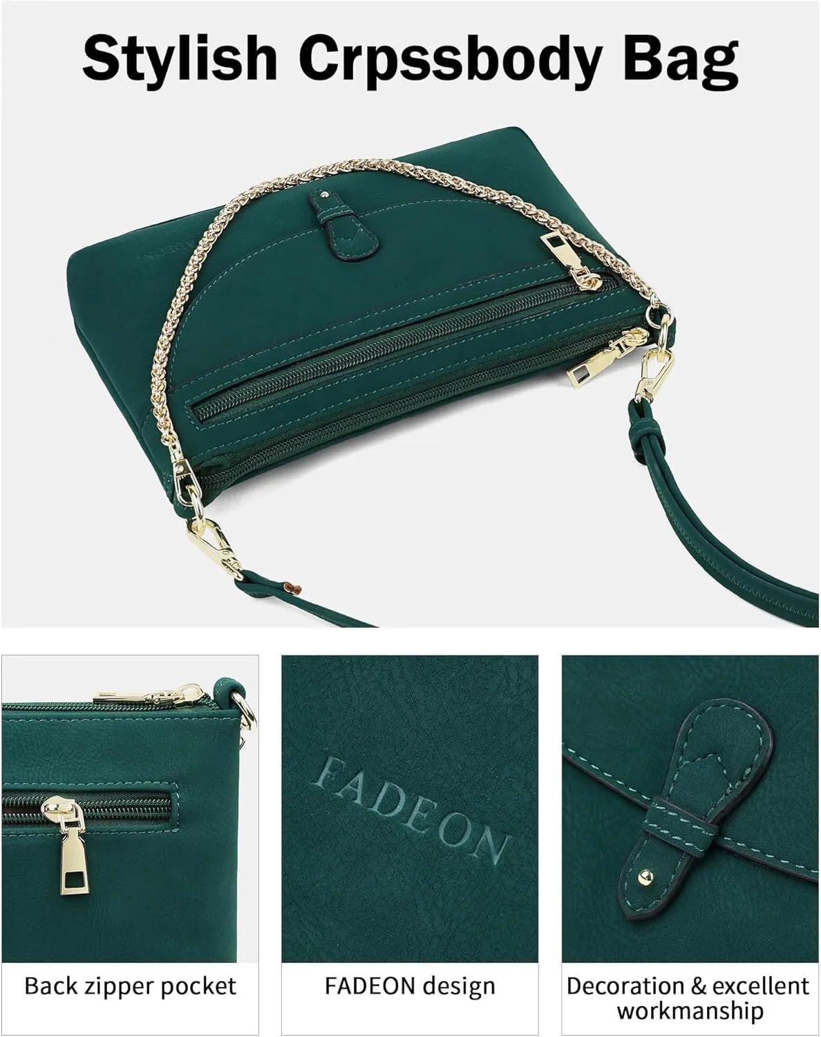FADEON Wristlet Clutch Purses for Women,Vegan Leather Crossbody Bags Designer Women Wallet Purse with Chain Strap