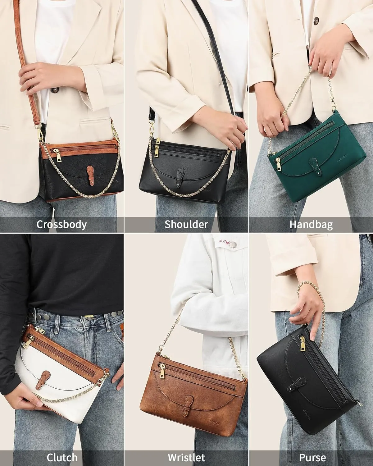 FADEON Wristlet Clutch Purses for Women,Vegan Leather Crossbody Bags Designer Women Wallet Purse with Chain Strap