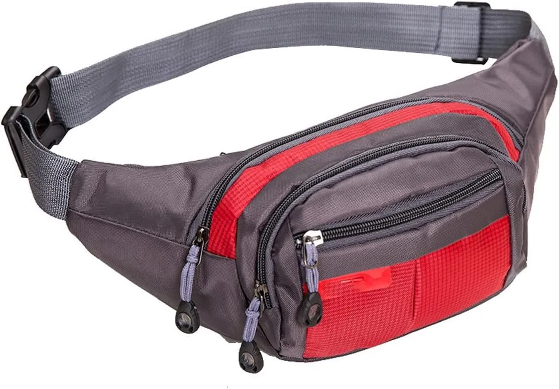 Fanny Pack Men's Nylon Portable Waist Bags Women's Outdoor Sports Waist Bags Waterproof Waist Bag (Red)