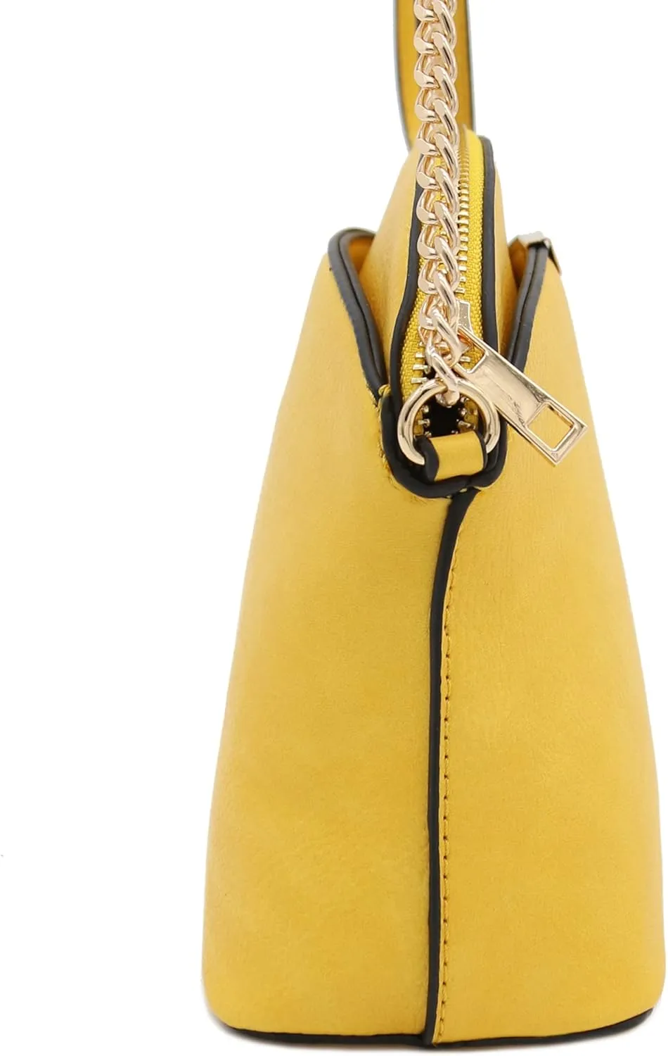 FashionPuzzle Faux Leather Small Dome Crossbody Bag with Chain Strap