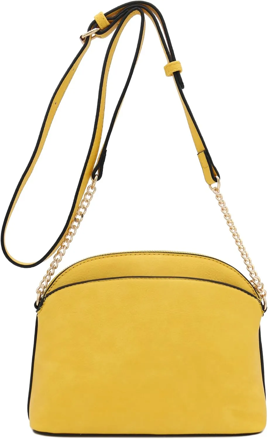 FashionPuzzle Faux Leather Small Dome Crossbody Bag with Chain Strap