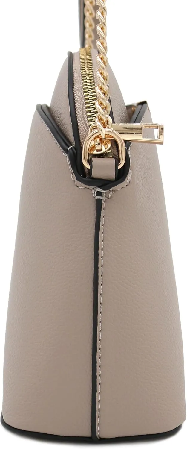 FashionPuzzle Faux Leather Small Dome Crossbody Bag with Chain Strap
