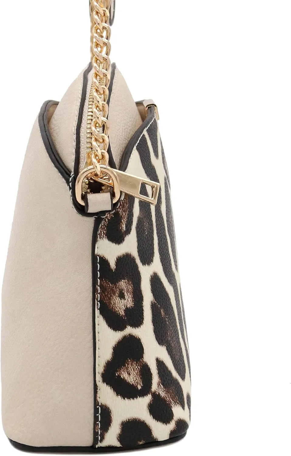 FashionPuzzle Leopard Paisley Print Small Dome Crossbody with Chain Strap