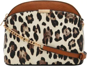 FashionPuzzle Leopard Paisley Print Small Dome Crossbody with Chain Strap