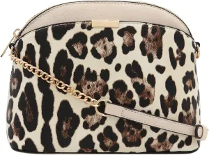 FashionPuzzle Leopard Paisley Print Small Dome Crossbody with Chain Strap