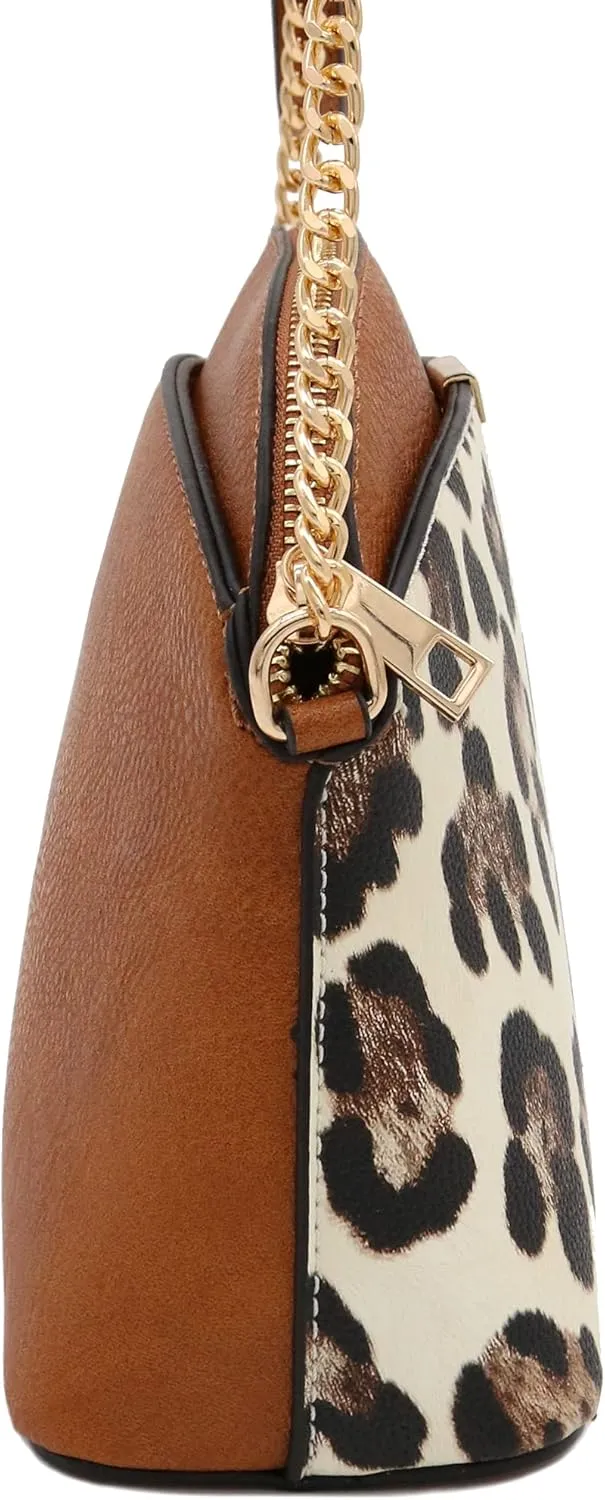 FashionPuzzle Leopard Paisley Print Small Dome Crossbody with Chain Strap