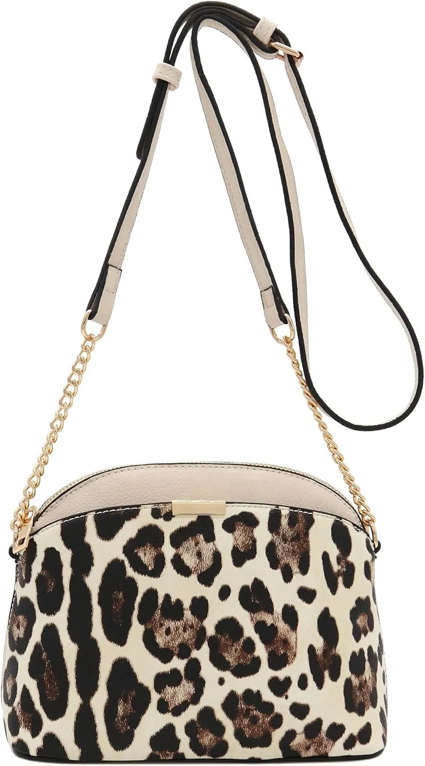 FashionPuzzle Leopard Paisley Print Small Dome Crossbody with Chain Strap