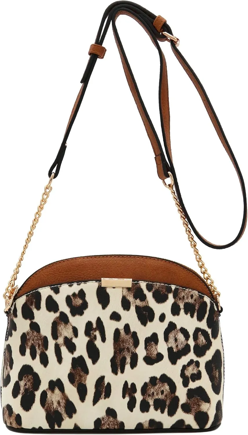 FashionPuzzle Leopard Paisley Print Small Dome Crossbody with Chain Strap