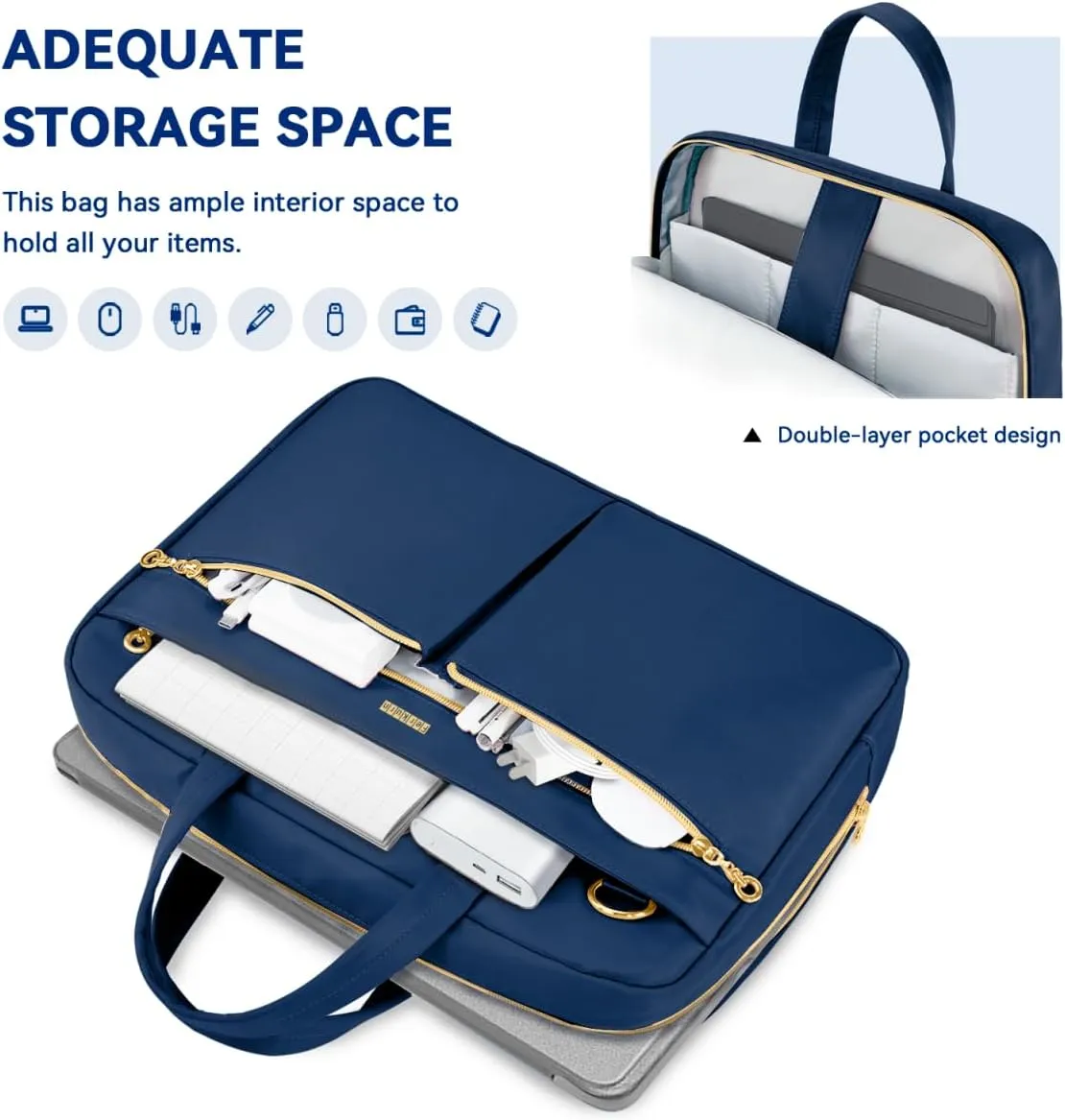 Ferkurn Laptop Bag Case Women Men Computer Bag Compatible with MacBook/HP/LG/Dell, Shoulder Strap Slim Carrying Messenger Briefcase, Blue, 14 Inch