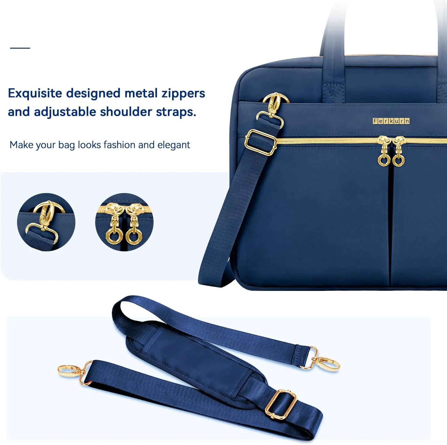 Ferkurn Laptop Bag Case Women Men Computer Bag Compatible with MacBook/HP/LG/Dell, Shoulder Strap Slim Carrying Messenger Briefcase, Blue, 14 Inch
