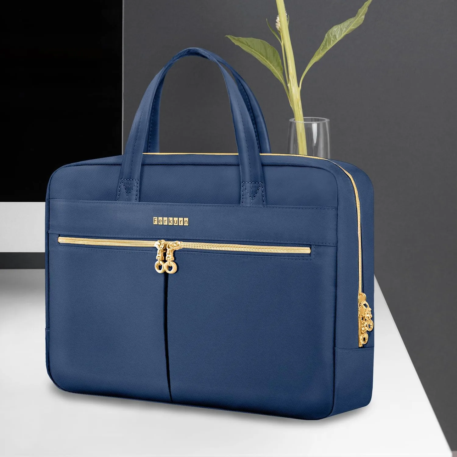 Ferkurn Laptop Bag Case Women Men Computer Bag Compatible with MacBook/HP/LG/Dell, Shoulder Strap Slim Carrying Messenger Briefcase, Blue, 14 Inch
