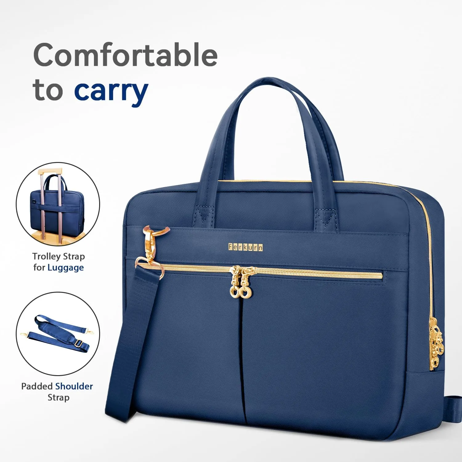 Ferkurn Laptop Bag Case Women Men Computer Bag Compatible with MacBook/HP/LG/Dell, Shoulder Strap Slim Carrying Messenger Briefcase, Blue, 14 Inch