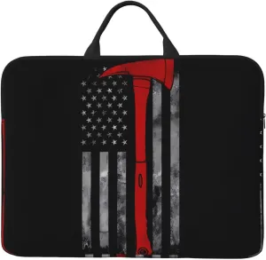 Firefighter Axe Red Line Flag 14in Laptop Case Sleeve Bag - Carrying Business Travels, Office – Features Shoulder Messenger, Briefcase