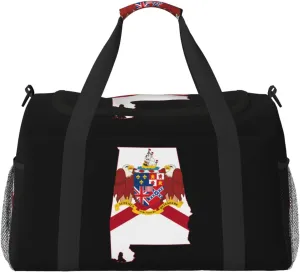 Flag Map Of Alabama Travel Duffel Bag Large Foldable Waterproof Overnight Bag For Beach Swim Bags Pool Sports Gym