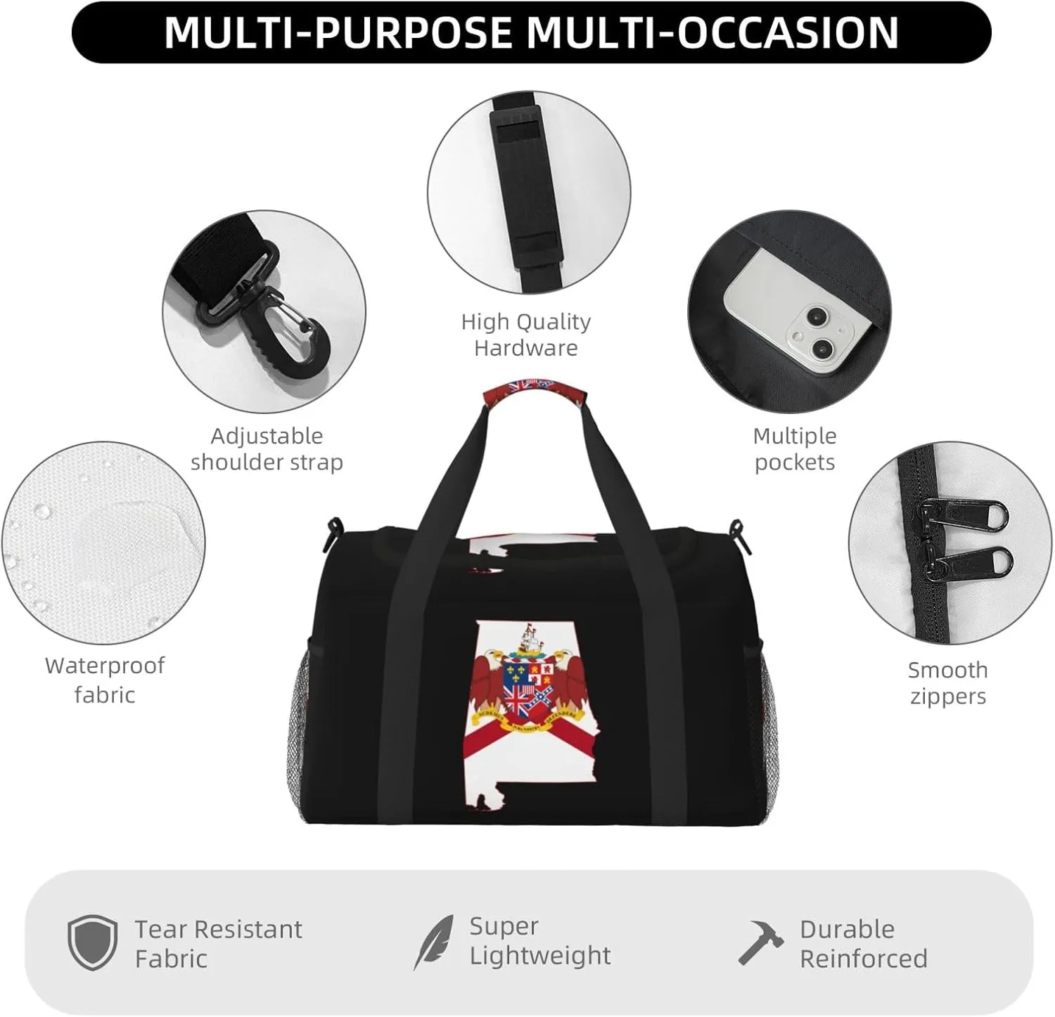 Flag Map Of Alabama Travel Duffel Bag Large Foldable Waterproof Overnight Bag For Beach Swim Bags Pool Sports Gym