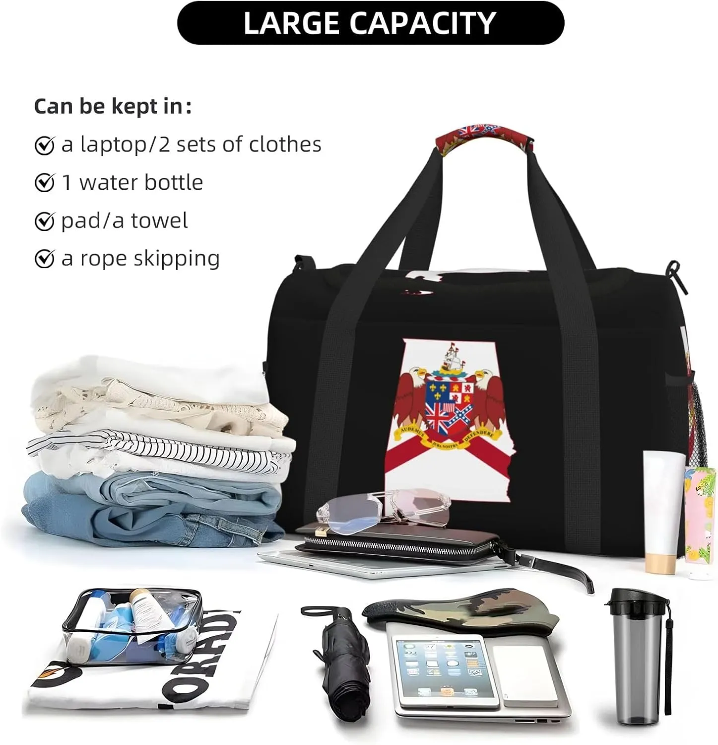 Flag Map Of Alabama Travel Duffel Bag Large Foldable Waterproof Overnight Bag For Beach Swim Bags Pool Sports Gym