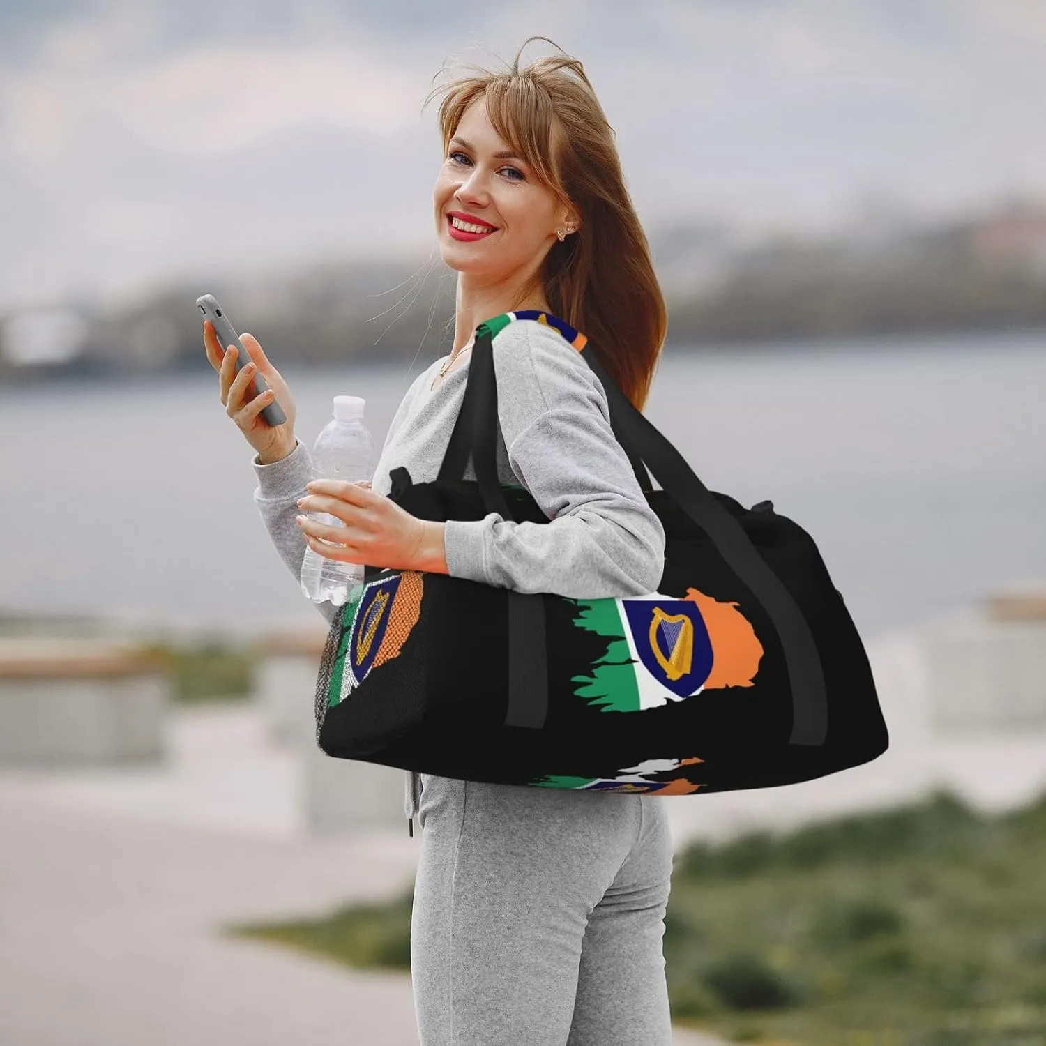 Flag Map Of Ireland Travel Duffel Bag Large Foldable Waterproof Overnight Bag For Beach Swim Bags Pool Sports Gym
