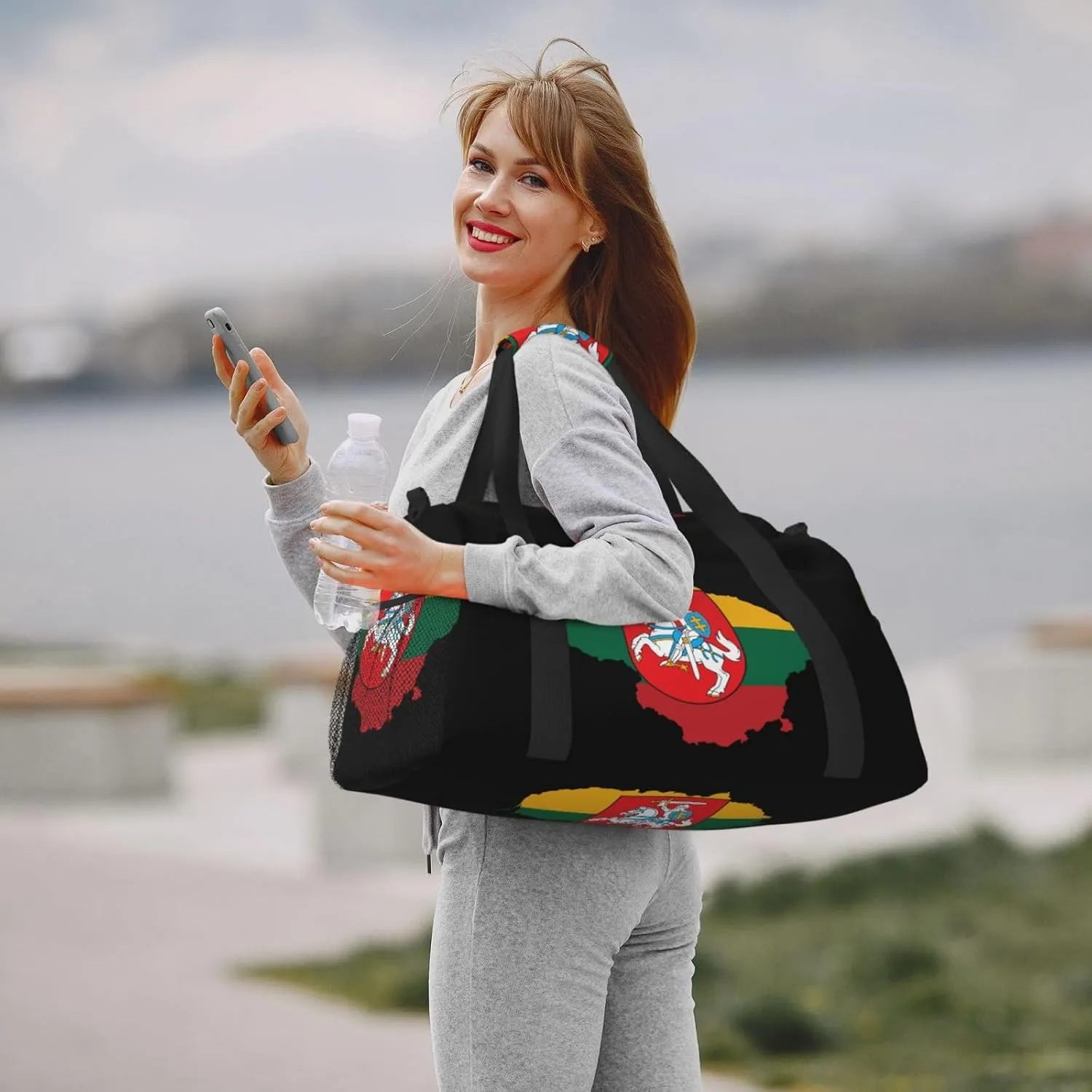 Flag Map Of Lithuania Travel Duffel Bag Large Foldable Waterproof Overnight Bag For Beach Swim Bags Pool Sports Gym