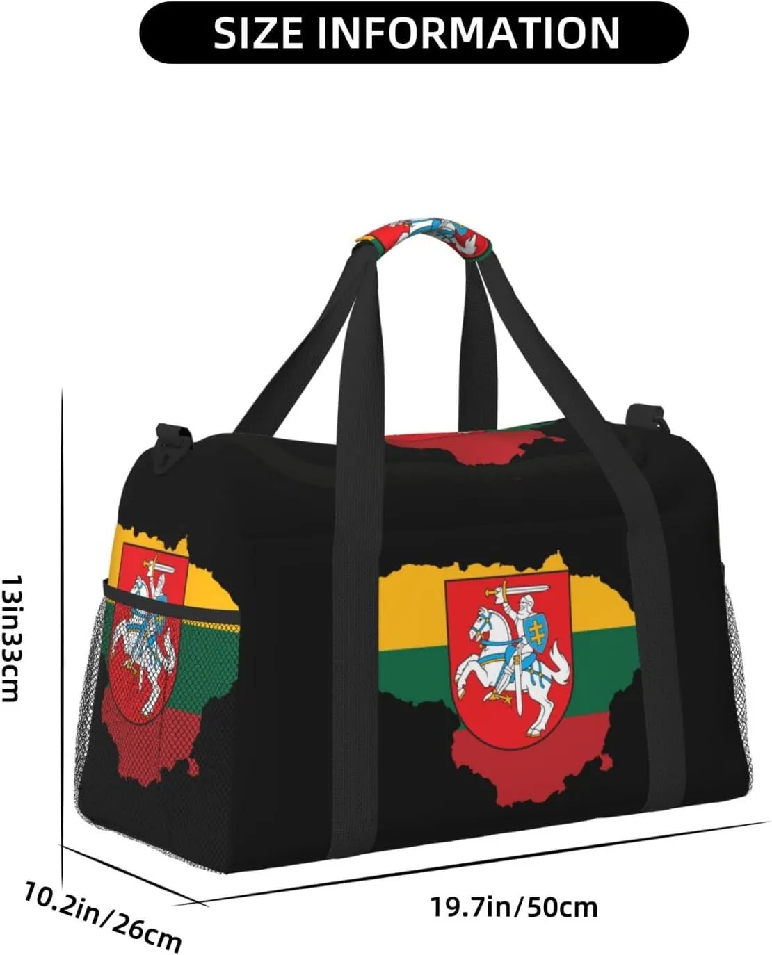 Flag Map Of Lithuania Travel Duffel Bag Large Foldable Waterproof Overnight Bag For Beach Swim Bags Pool Sports Gym