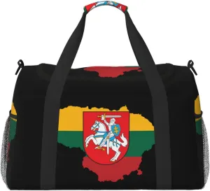 Flag Map Of Lithuania Travel Duffel Bag Large Foldable Waterproof Overnight Bag For Beach Swim Bags Pool Sports Gym