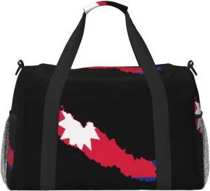 Flag Map Of Nepal Travel Duffel Bag Large Foldable Waterproof Overnight Bag For Beach Swim Bags Pool Sports Gym
