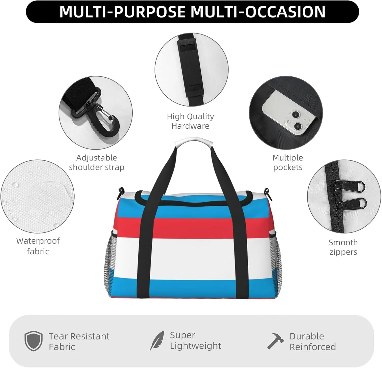 Flag Of Luxembourg Travel Duffel Bag Large Foldable Waterproof Overnight Bag For Beach Swim Bags Pool Sports Gym
