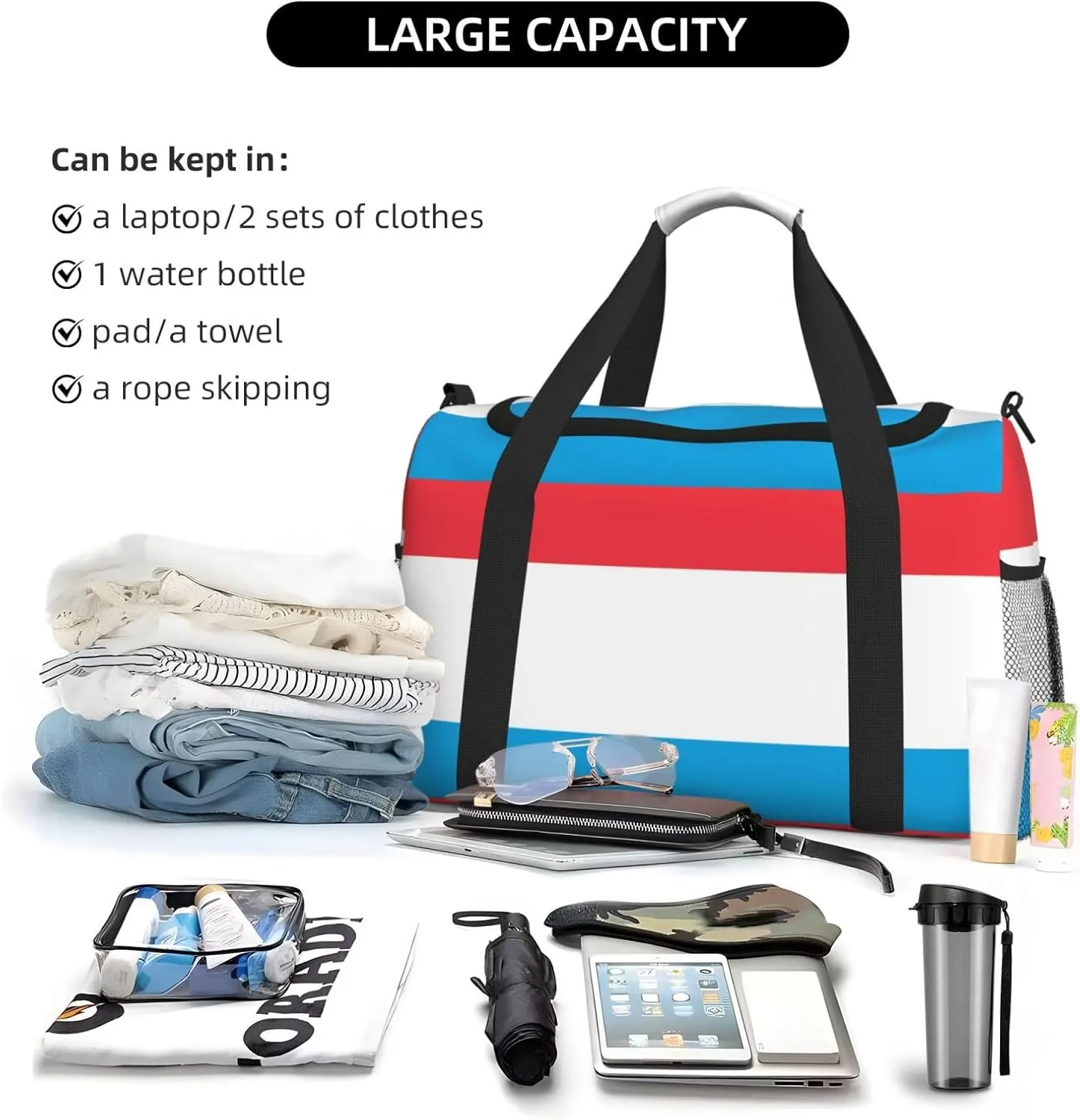 Flag Of Luxembourg Travel Duffel Bag Large Foldable Waterproof Overnight Bag For Beach Swim Bags Pool Sports Gym