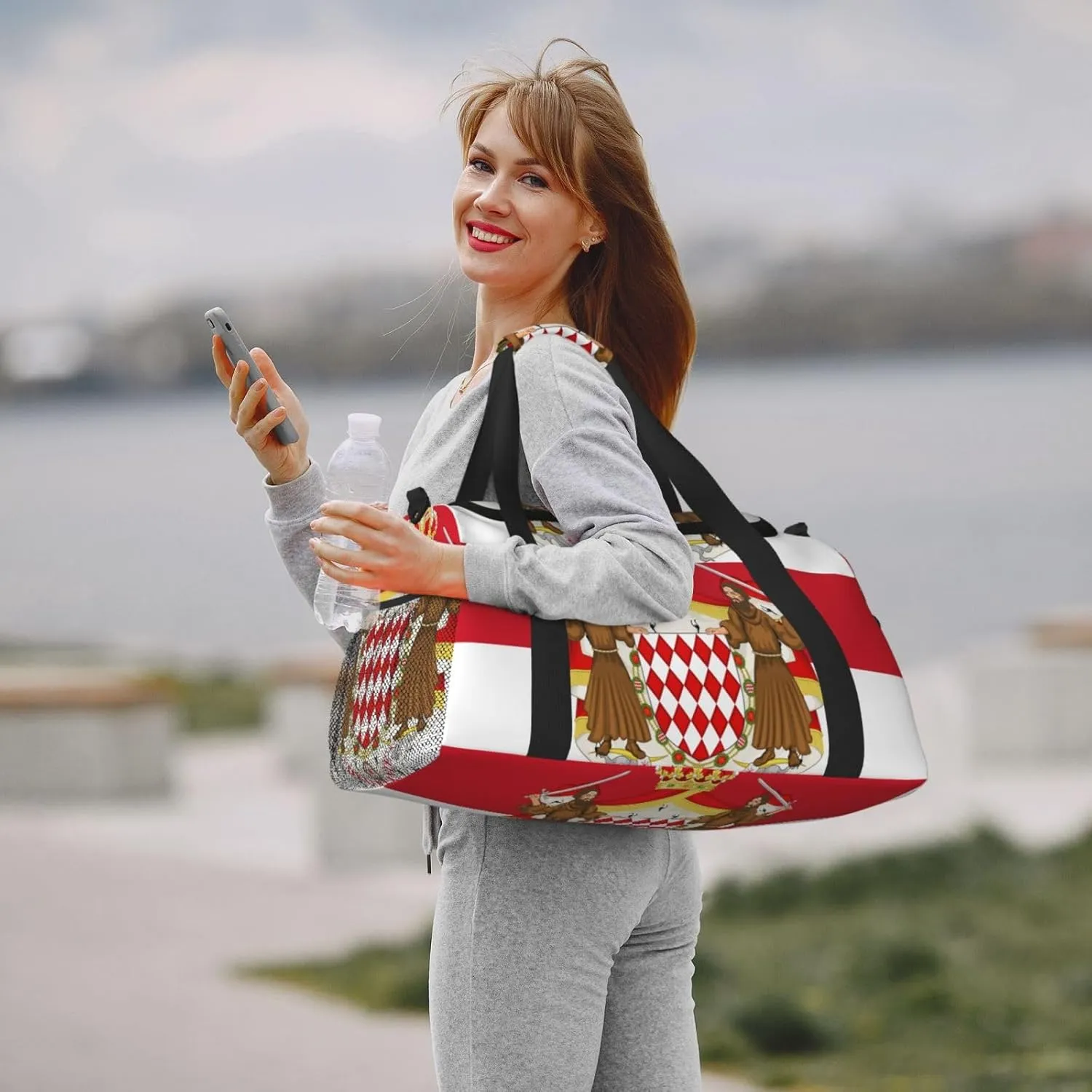 Flag Of Monaco Travel Duffel Bag Large Foldable Waterproof Overnight Bag For Beach Swim Bags Pool Sports Gym