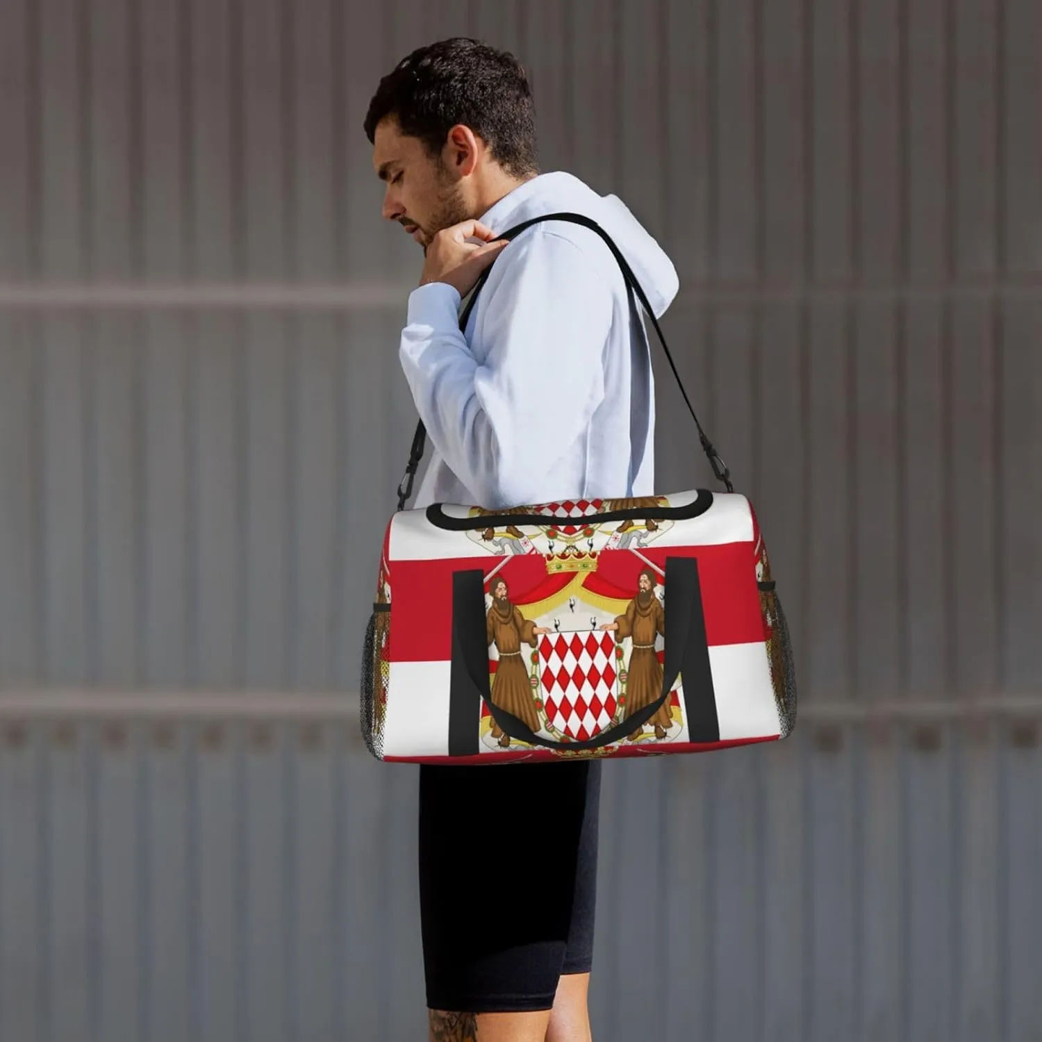 Flag Of Monaco Travel Duffel Bag Large Foldable Waterproof Overnight Bag For Beach Swim Bags Pool Sports Gym