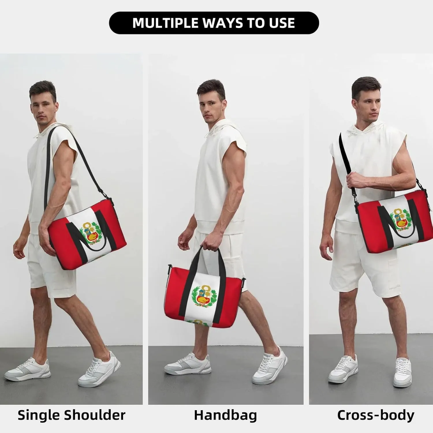 Flag Of Peru Small Duffel Bag Foldable Travel Bag Weekender Bag Overnight Gym Hospital Bags For Women&Men