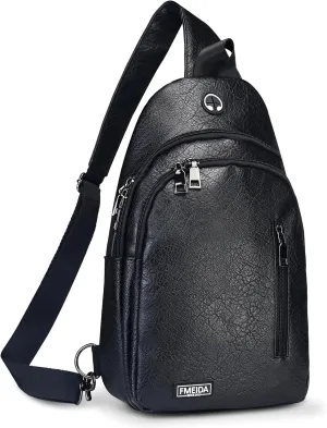Fmeida Sling Bag for Women, Anti-Theft Crossbody Bag for Women, Sling Backpack Casual Daypack with Convertible Strap - Black