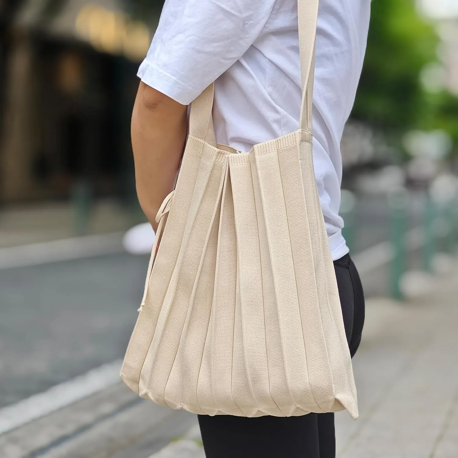 Foldable Shoulder Knit Tote Bag Crossbody Cute Tote Bag Big Capacity Shopping Work Bag Crochet Crossbody Bag