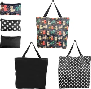 Foldable Tote Bag Zipper Closure – Collapsible Packable Reusable Large Grocery Shopping Bags with Handles and Strap 3 packs