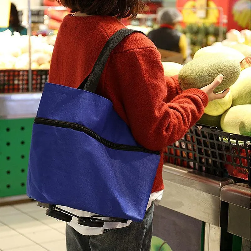 Foldable Trolley Bag Portable Shopping Cart Folding Home Travel Portable Handbag